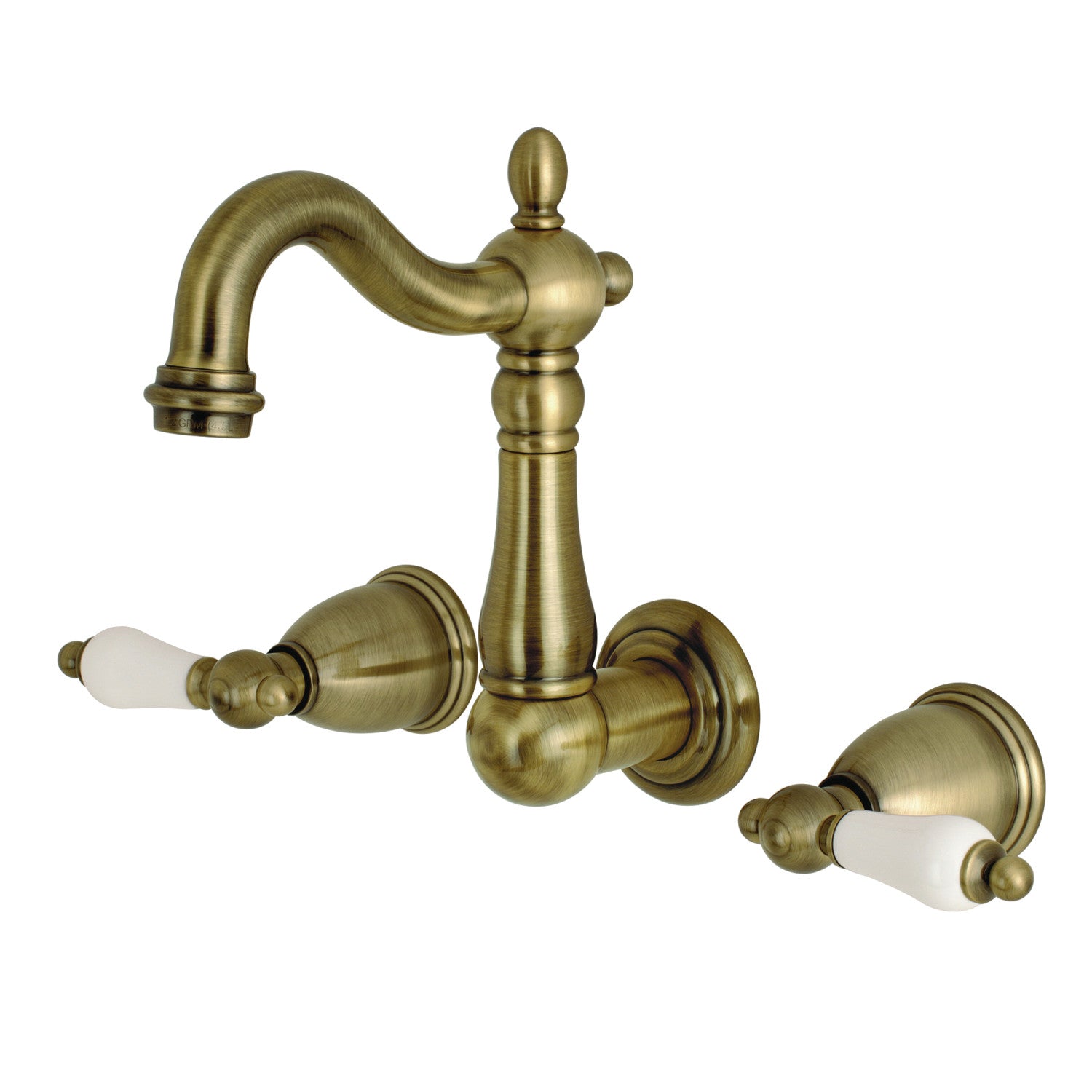 Kingston Heirloom KS1223PL - Heritage Double-Handle 3-Hole Wall Mount Bathroom Faucet, Antique Brass — image 1